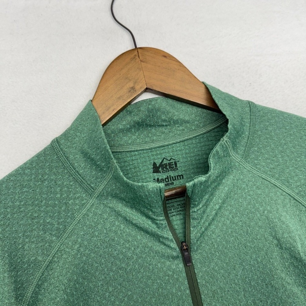 REI Co-op Midweight Base Layer Shirt men's Medium Green Quarter Zip Pullover - Picture 1 of 9